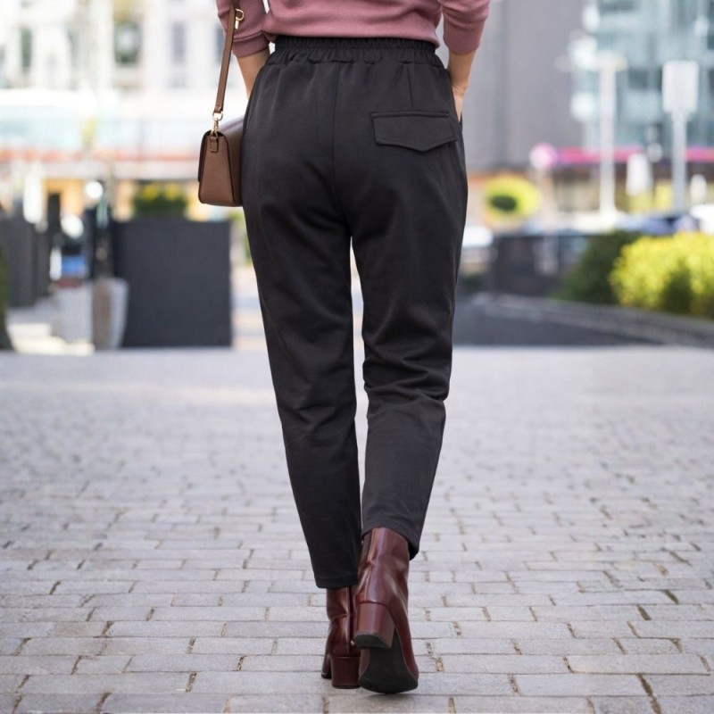 Spodnie Damskie z Przeszyciami Włoskie Czarne