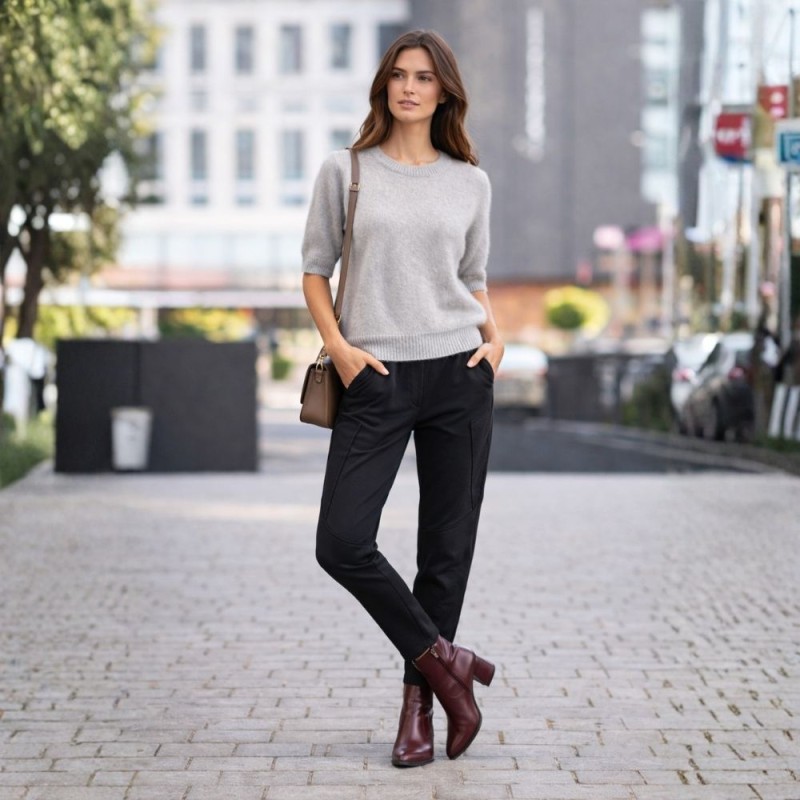 Spodnie Damskie z Przeszyciami Włoskie Czarne