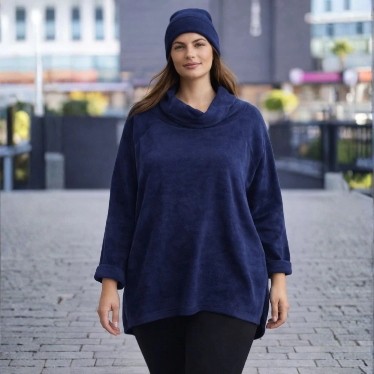 Bluza Damska Sztruksowa Duży Rozmiar Włoska Granatowa