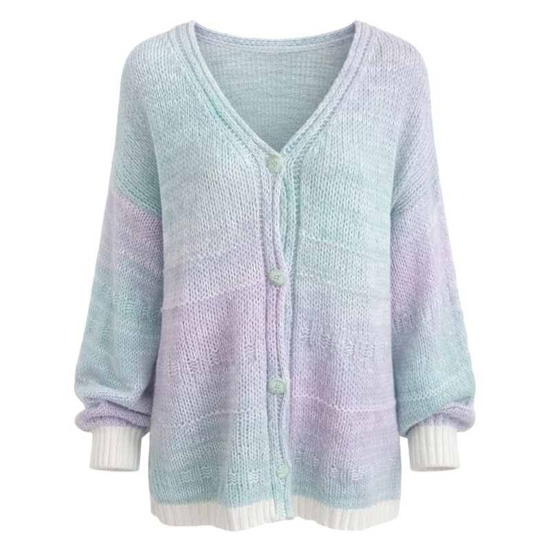 Sweter Kardigan Damski Włoski Miętowo-Fioletowy Oversize
