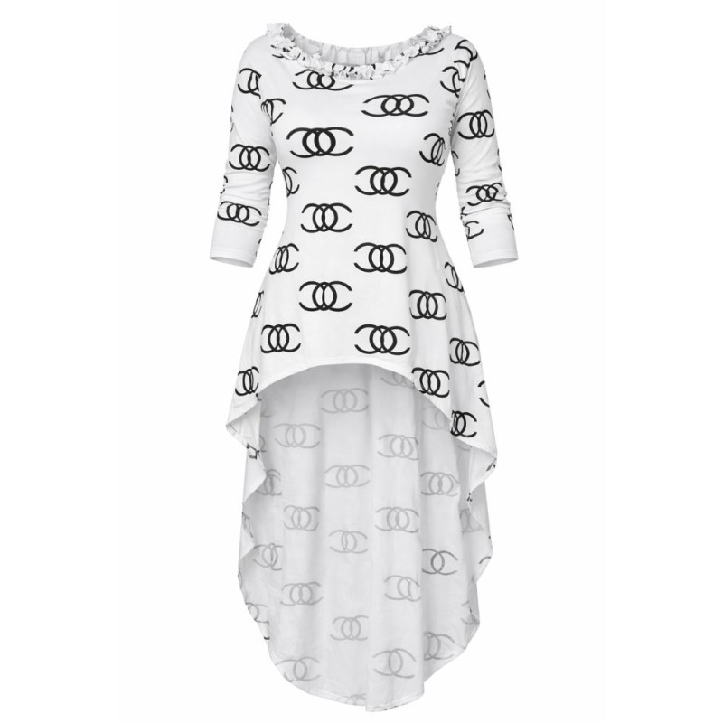 Bluzka damska tunika z dłuższym tyłem biało-czarna