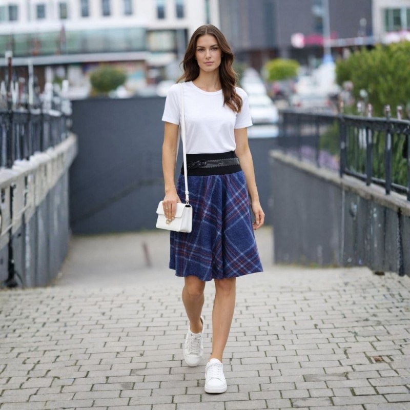 Spódnica damska w kratę Włoska niebieska one size