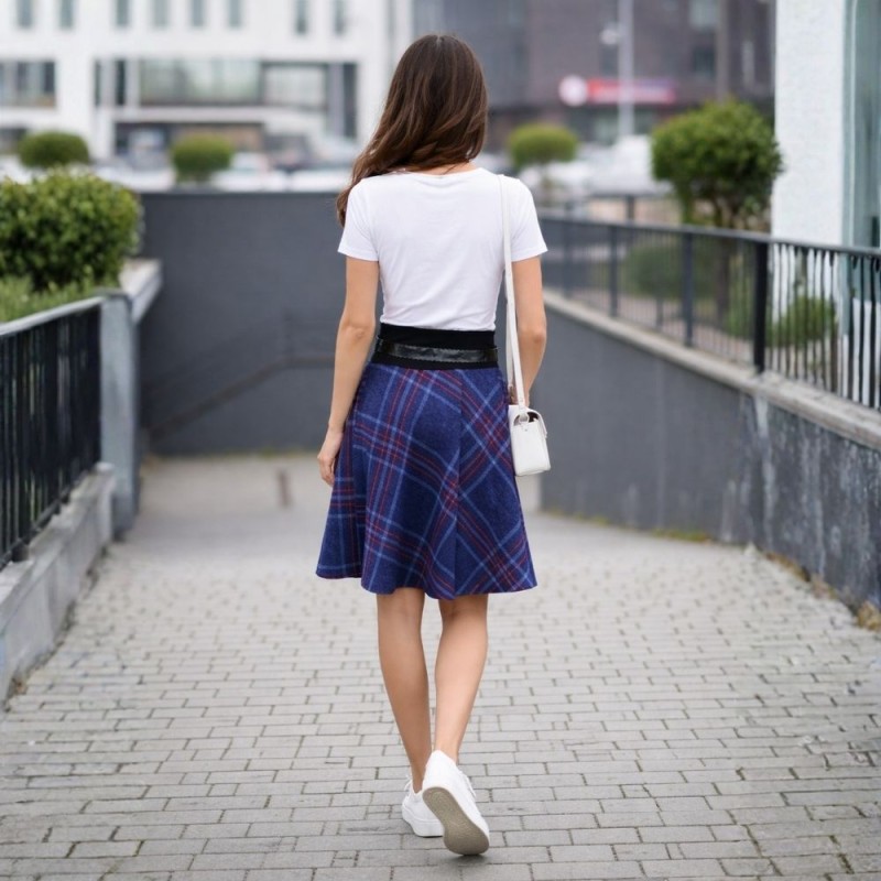 Spódnica damska w kratę Włoska niebieska one size