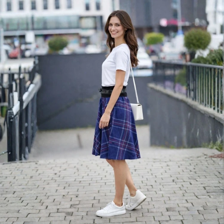 Spódnica damska w kratę Włoska niebieska one size