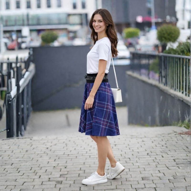 Spódnica damska w kratę Włoska niebieska one size