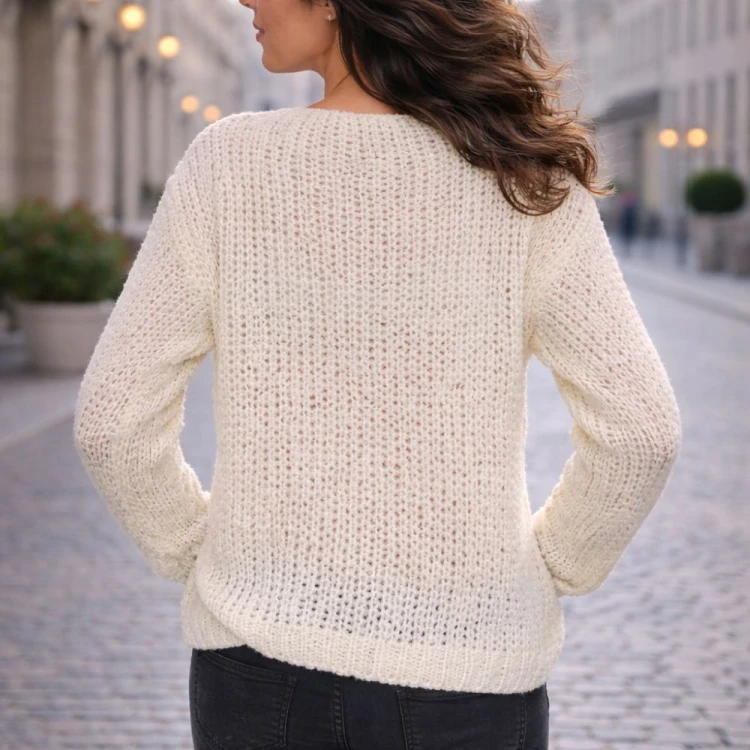 Sweter Damski Oversize Ecru Wełna Alpaka Miękki One Size