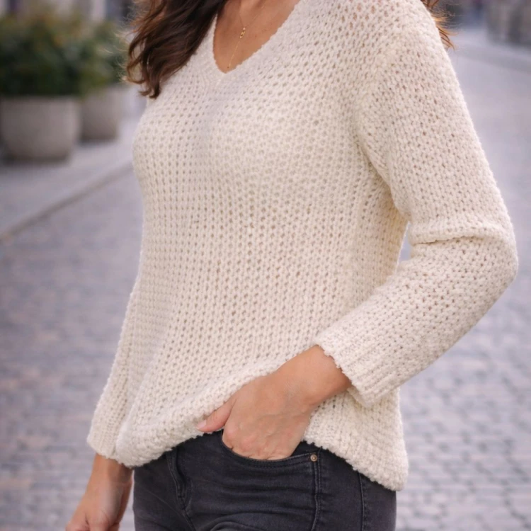 Sweter Damski Oversize Ecru Wełna Alpaka Miękki One Size