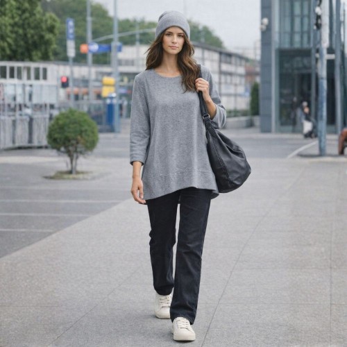 Bluzka damska casual luźny fason Włoska szara one size