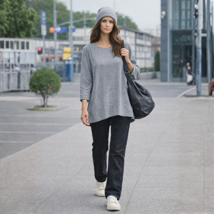 Bluzka damska casual luźny fason Włoska szara one size