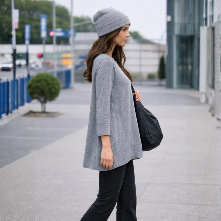 Bluzka damska casual luźny fason Włoska szara one size