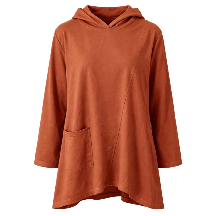 Bluza damska oversize z kapturem bawełniana Włoska rdzawa one size