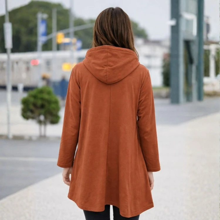 Bluza damska oversize z kapturem bawełniana Włoska rdzawa one size