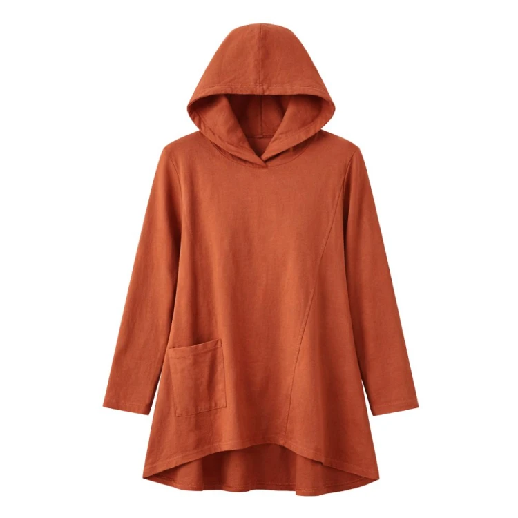 Bluza damska oversize z kapturem bawełniana Włoska rdzawa one size