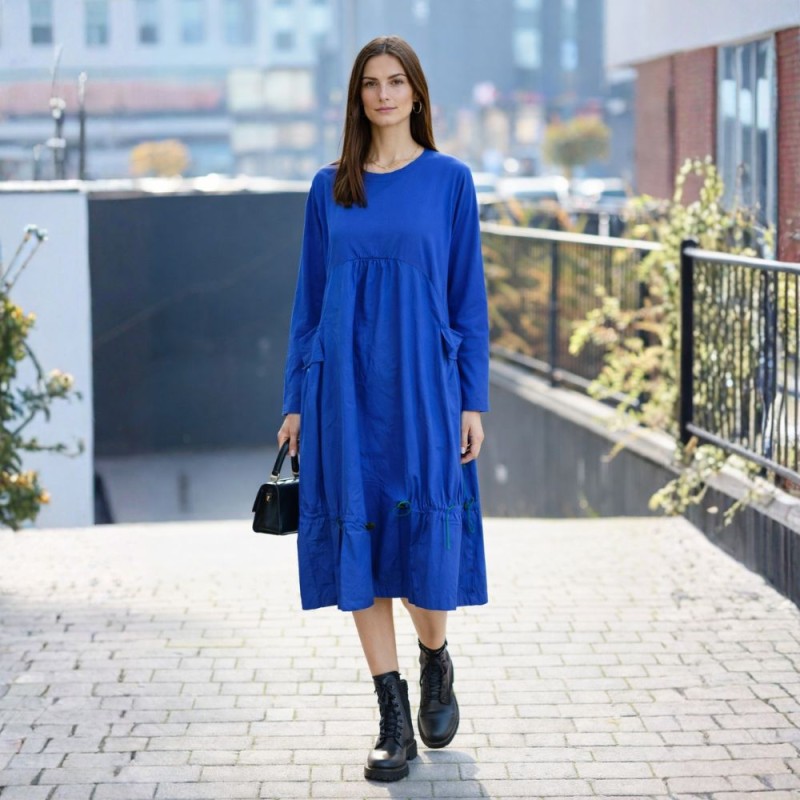 Sukienka damska regulowana Oversize midi niebieska S/M