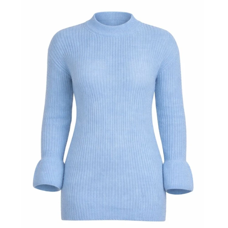 Sweter oversize z dzianiny prążkowanej – baby blue