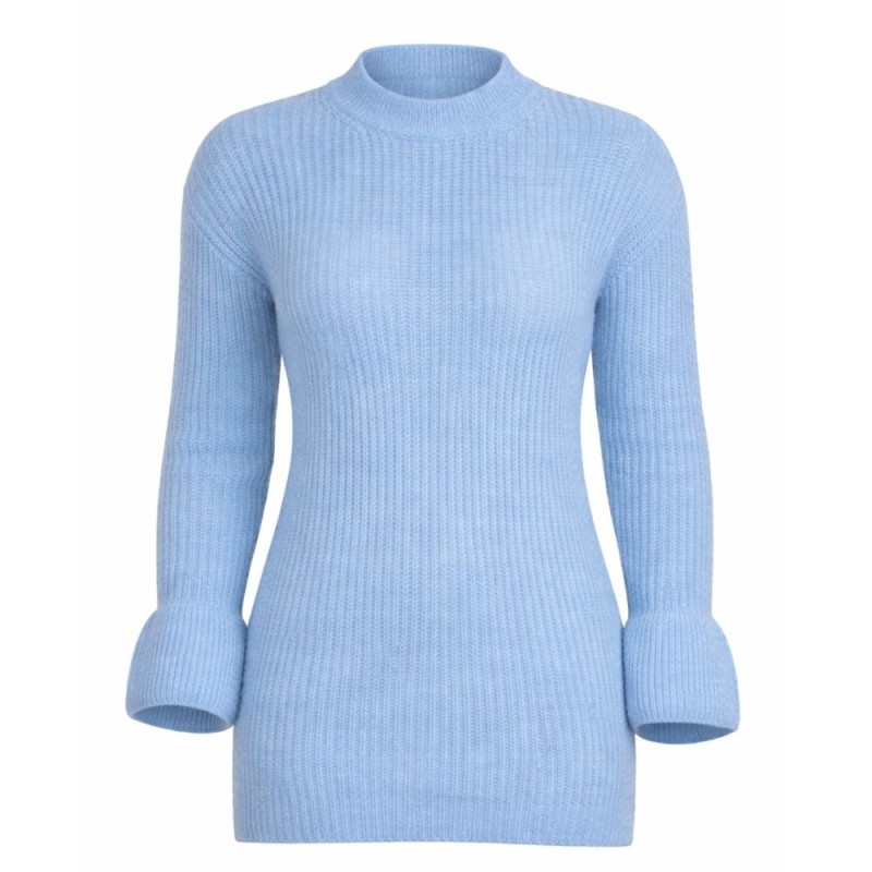 Sweter oversize z dzianiny prążkowanej – baby blue