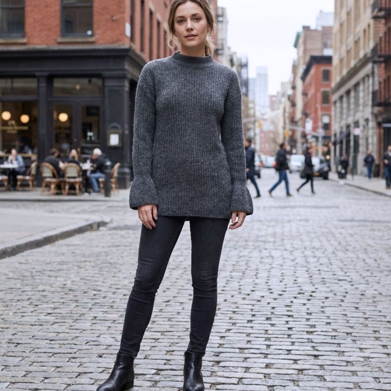Sweter damski wełna modal bawełna szary
