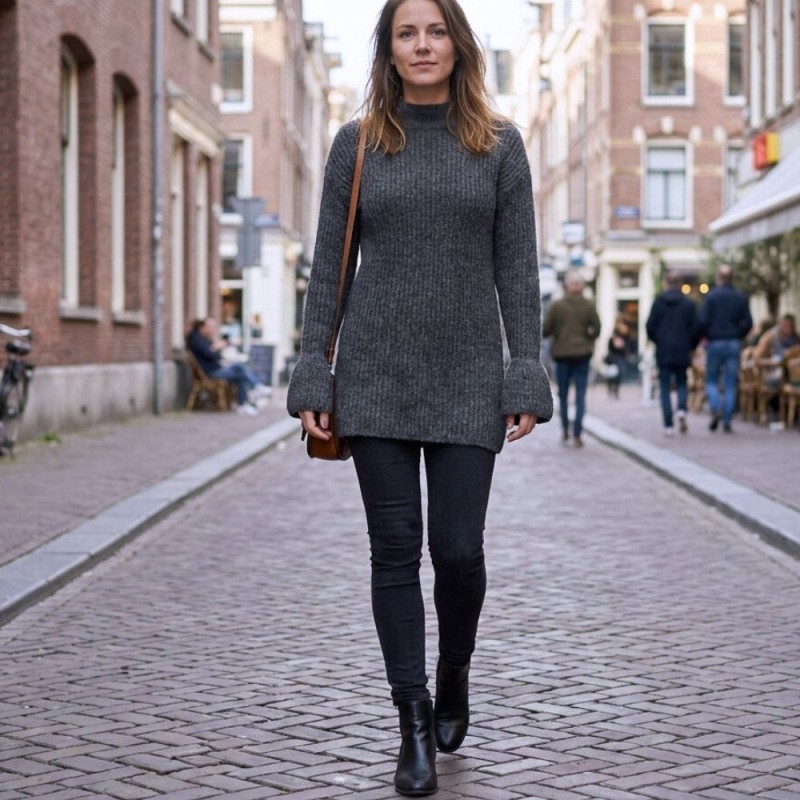 Sweter damski wełna modal bawełna szary