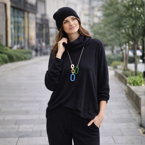 Sweter damski czarny oversize Golf Luźny krój Włoski One size