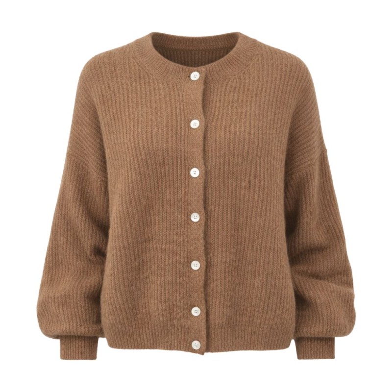 Sweter damski kardigan MOHER Made in Italy Brązowy S/M