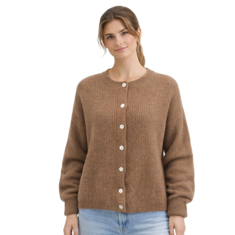 Sweter damski kardigan MOHER Made in Italy Brązowy S/M
