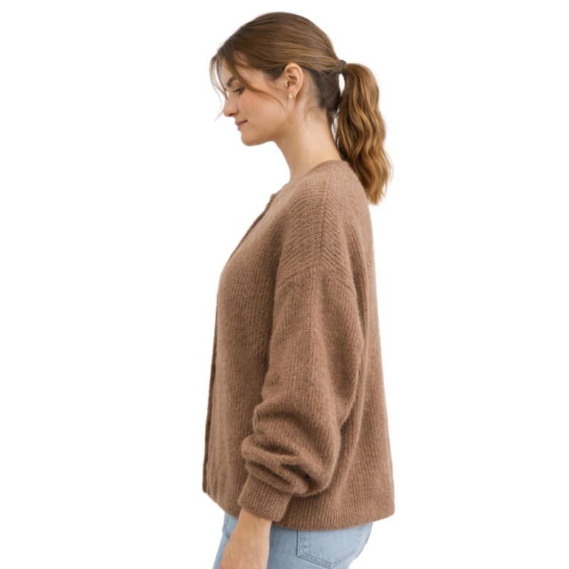 Sweter damski kardigan MOHER Made in Italy Brązowy S/M