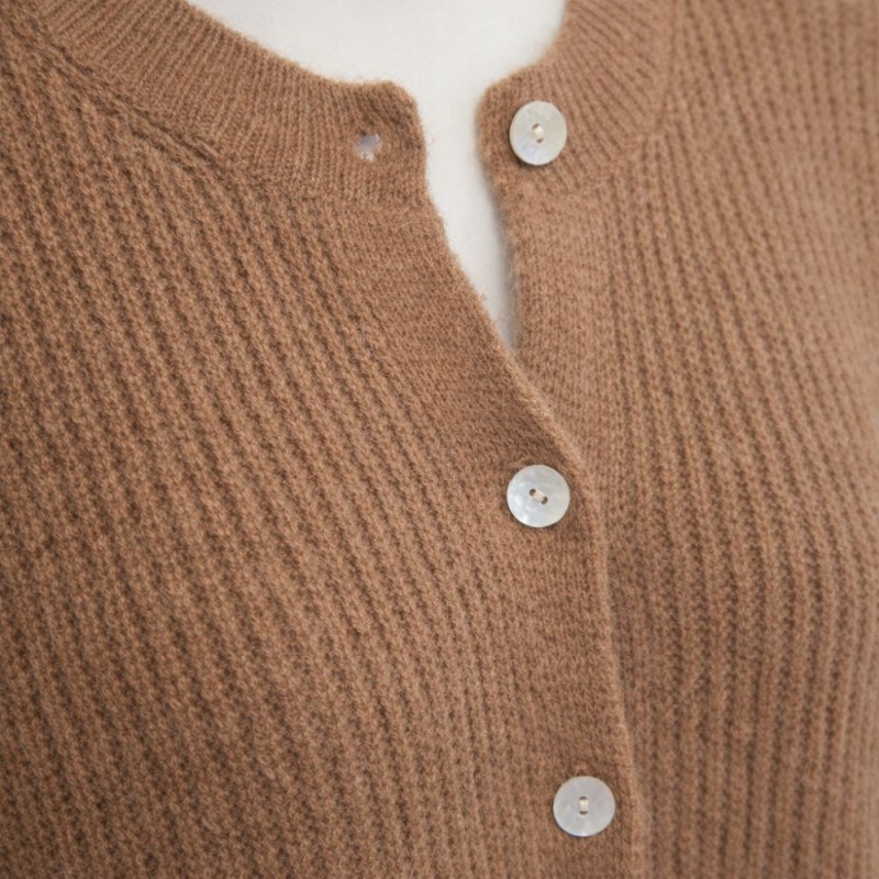 Sweter damski kardigan MOHER Made in Italy Brązowy S/M
