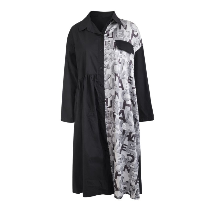 Sukienka koszulowa czarna MIDI z printem liter Oversize M/L