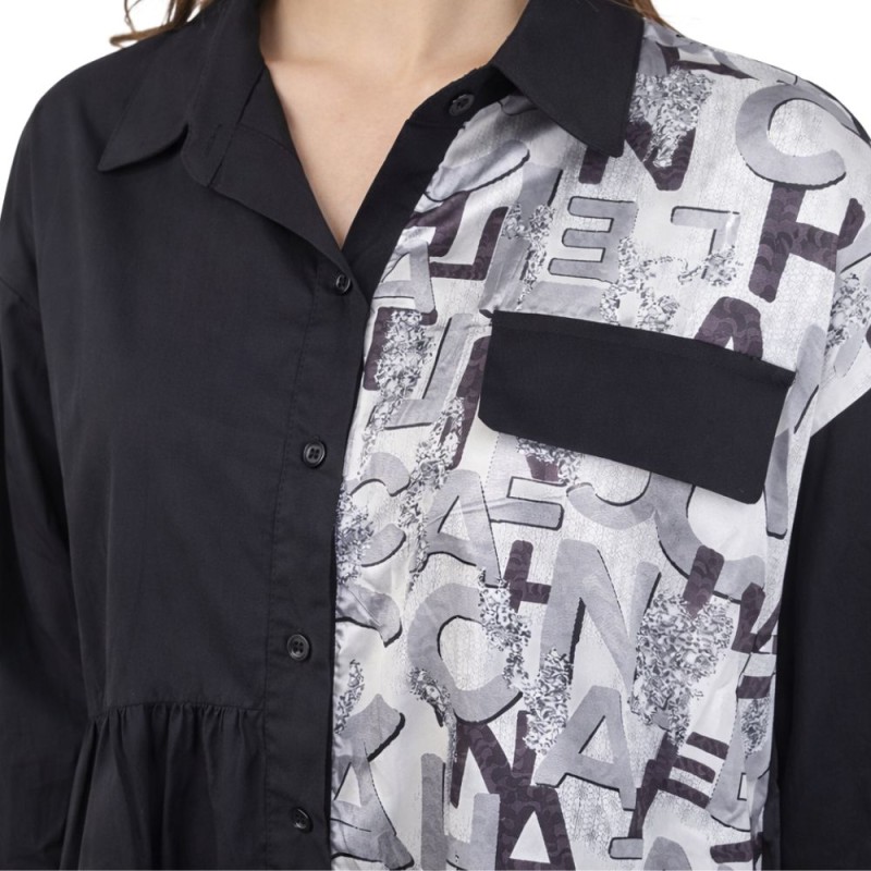 Sukienka koszulowa czarna MIDI z printem liter Oversize M/L