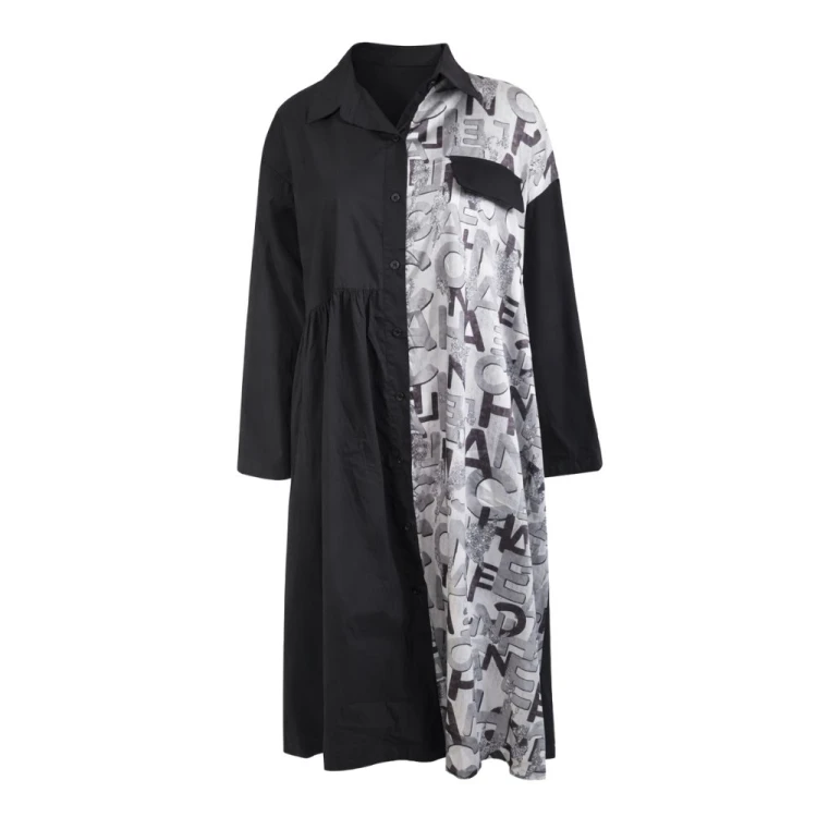 Sukienka koszulowa czarna MIDI z printem liter Oversize S/M
