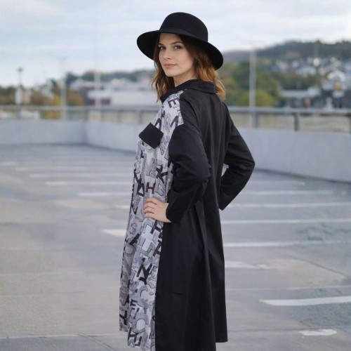Sukienka koszulowa czarna MIDI z printem liter Oversize S/M