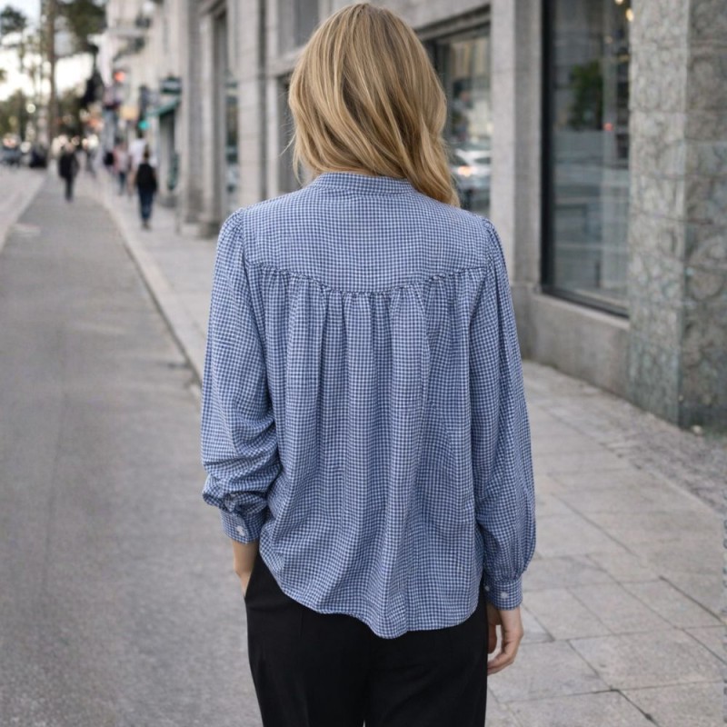 Koszula damska VICHY niebieska kratka luźna długi rękaw Włoska One size