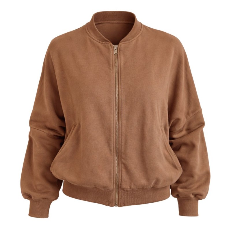 Bluza damska bomberka brązowa 100% bawełna Made in Italy Uni
