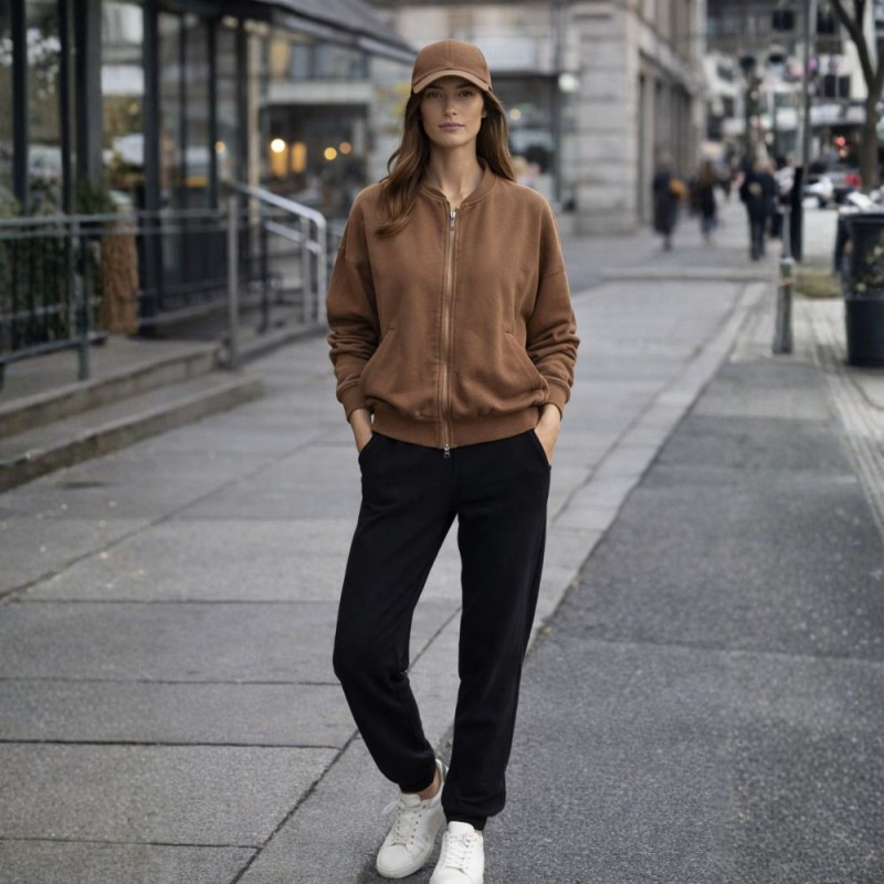 Bluza damska bomberka brązowa 100% bawełna Made in Italy Uni