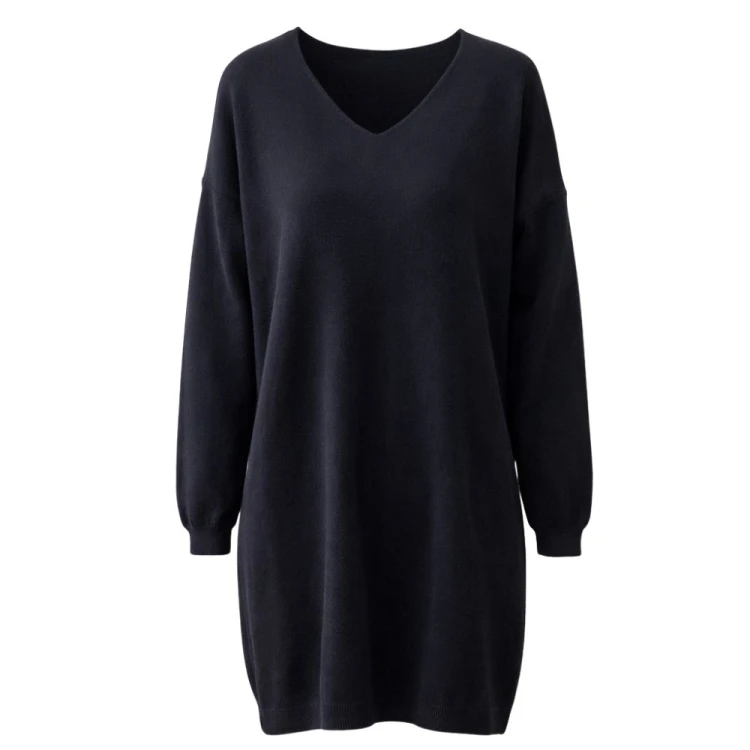 Sweter tunika damska dekolt V luźna czarna Włoska One size