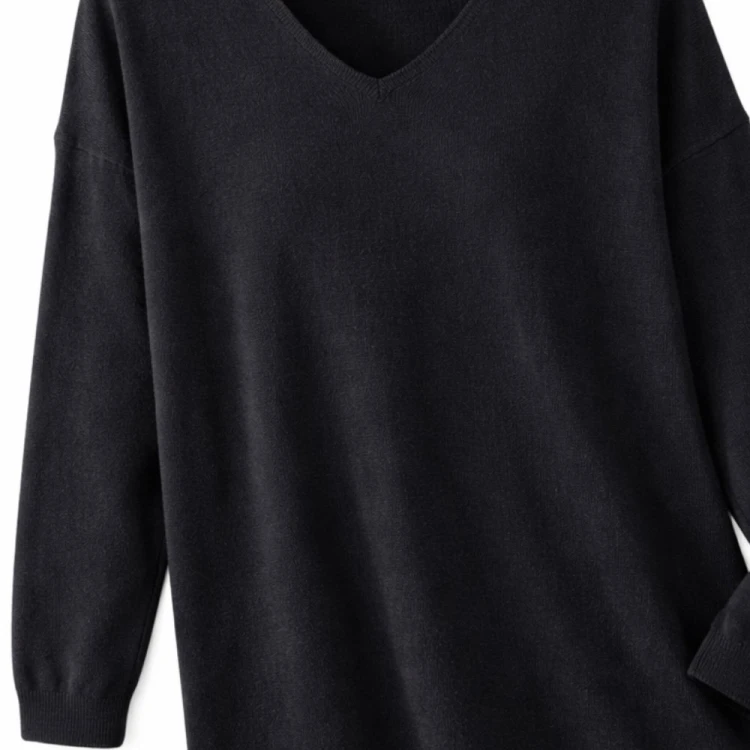 Sweter tunika damska dekolt V luźna czarna Włoska One size
