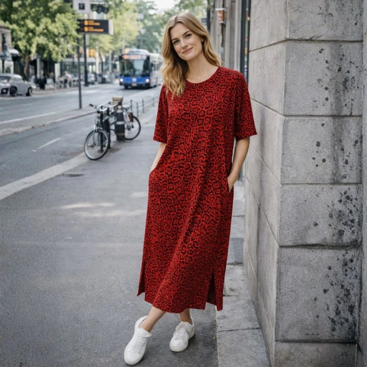 Sukienka damska czerwona PANTERKA oversize Made in Italy Uniwersalna