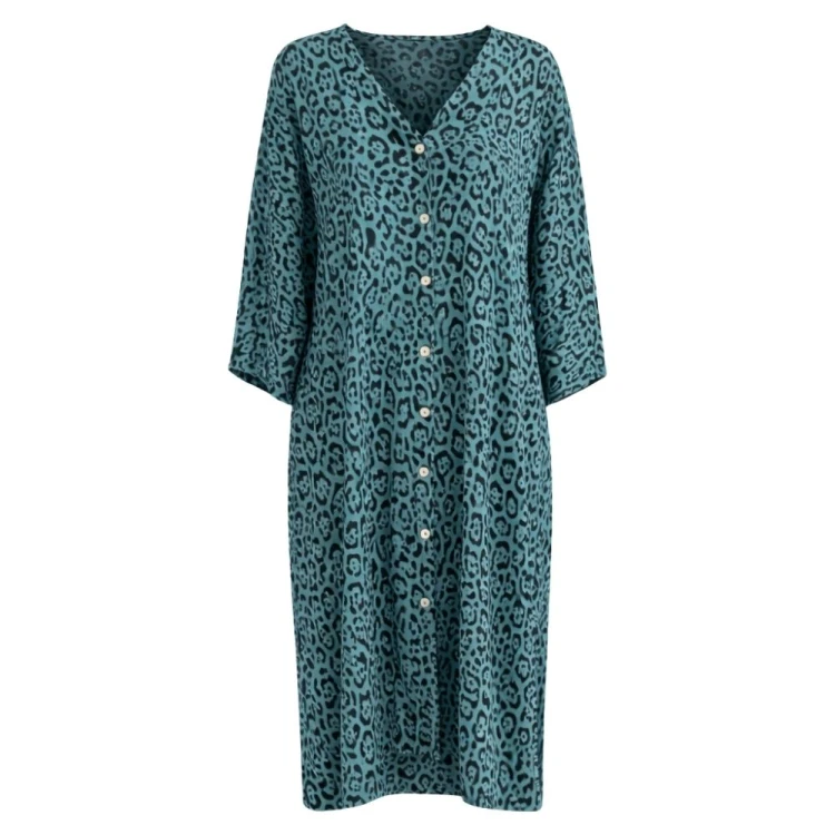 Sukienka damska panterka zielona 100% wiskoza oversize Włoska One Size