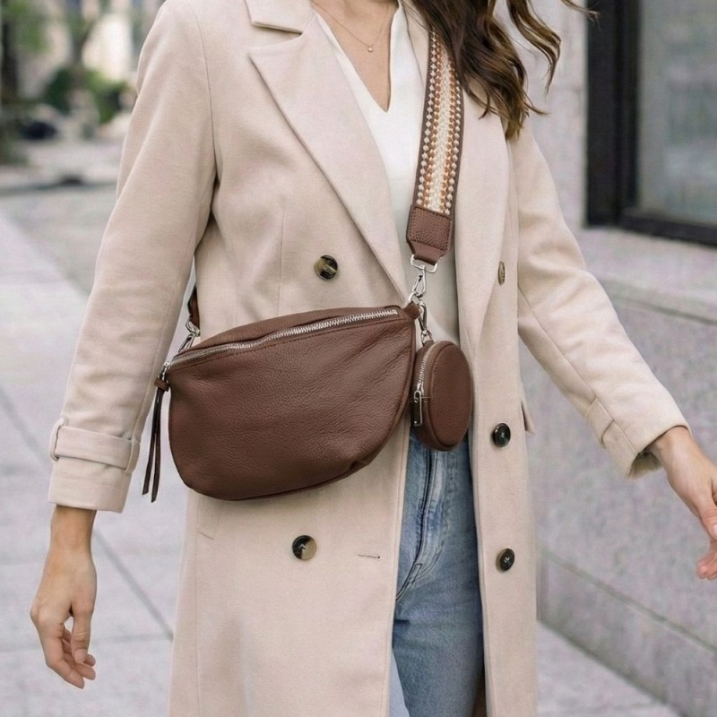 Torebka damska Nerka z portfelikiem i paskiem azteckim brązowa