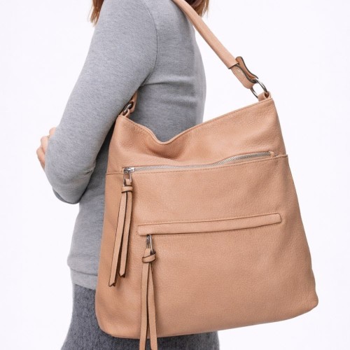Torebka Damska Elegancka duży beżowy worek