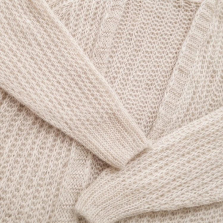 Kardigan Sweter Włoski Oversize Beżowy Miękki Ażurowy UNI