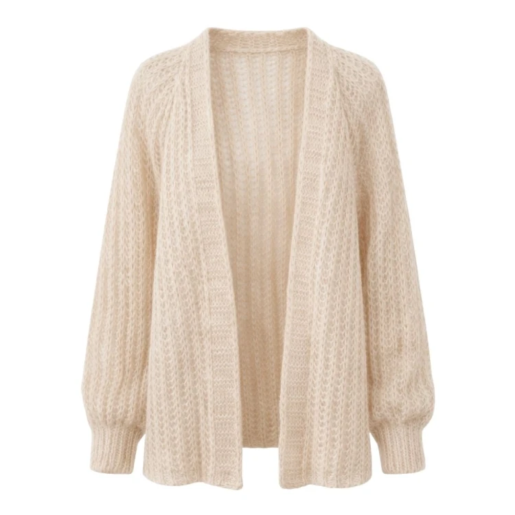 Kardigan Sweter Włoski Oversize Beżowy Miękki Ażurowy UNI