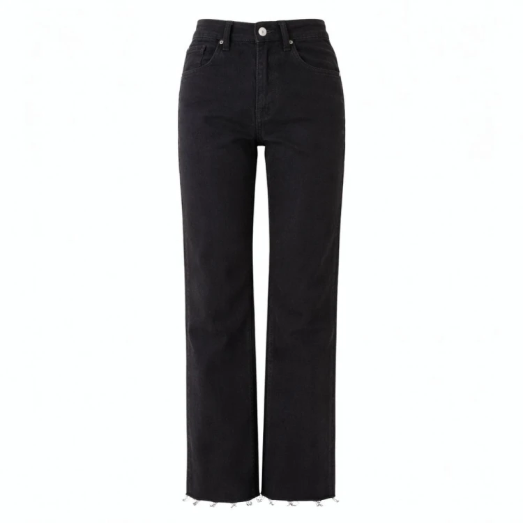 Spodnie jeansy czarne damskie wysoki stan straight wide leg proste nogawki XS