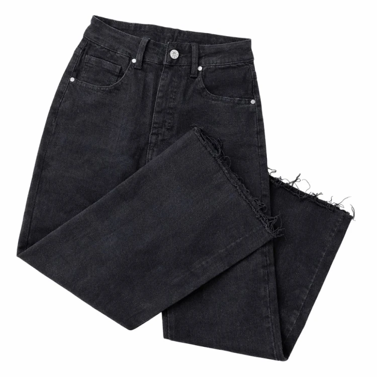 Spodnie jeansy czarne damskie wysoki stan straight wide leg proste nogawki XS