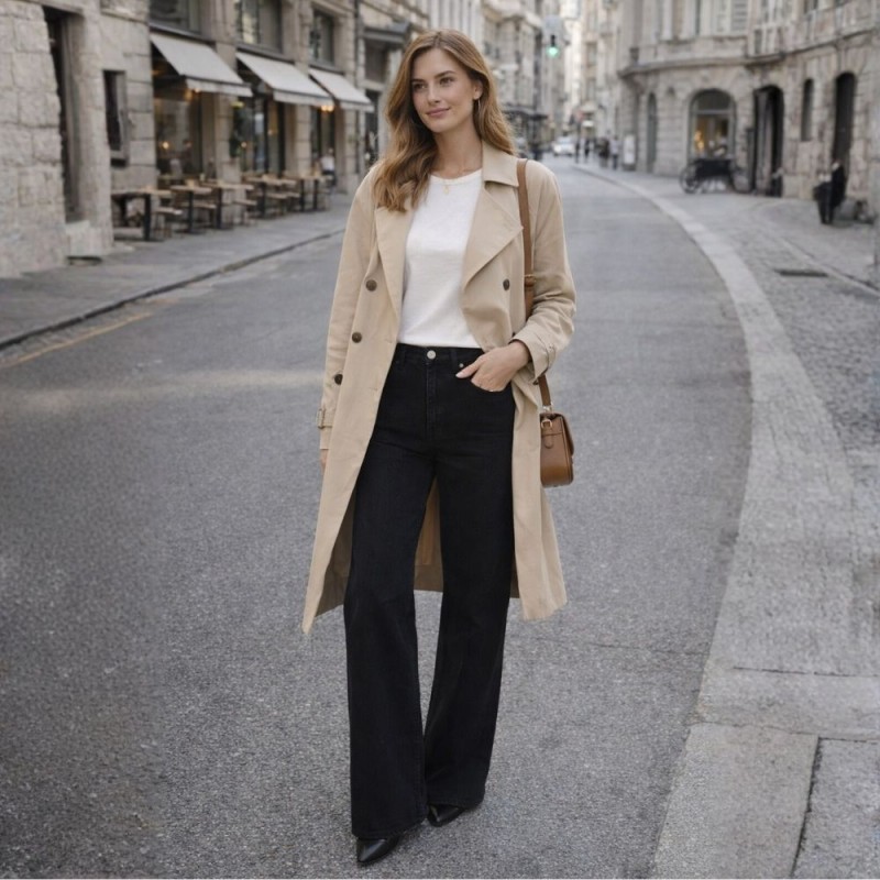 Spodnie jeansy czarne damskie wysoki stan straight wide leg proste nogawki S