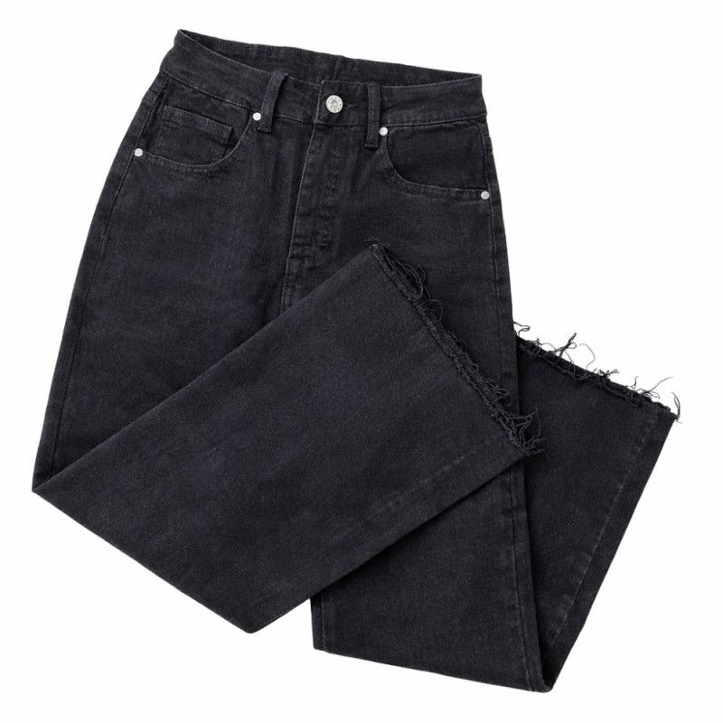 Spodnie jeansy czarne damskie wysoki stan straight wide leg proste nogawki S