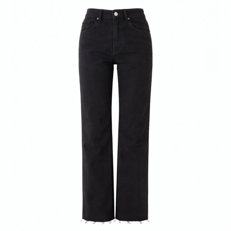 Spodnie jeansy czarne damskie wysoki stan straight wide leg proste nogawki S
