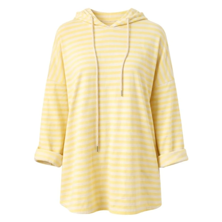 Bluza Oversize w Paski Żółto-Białe Kaptur Made in Italy Uni