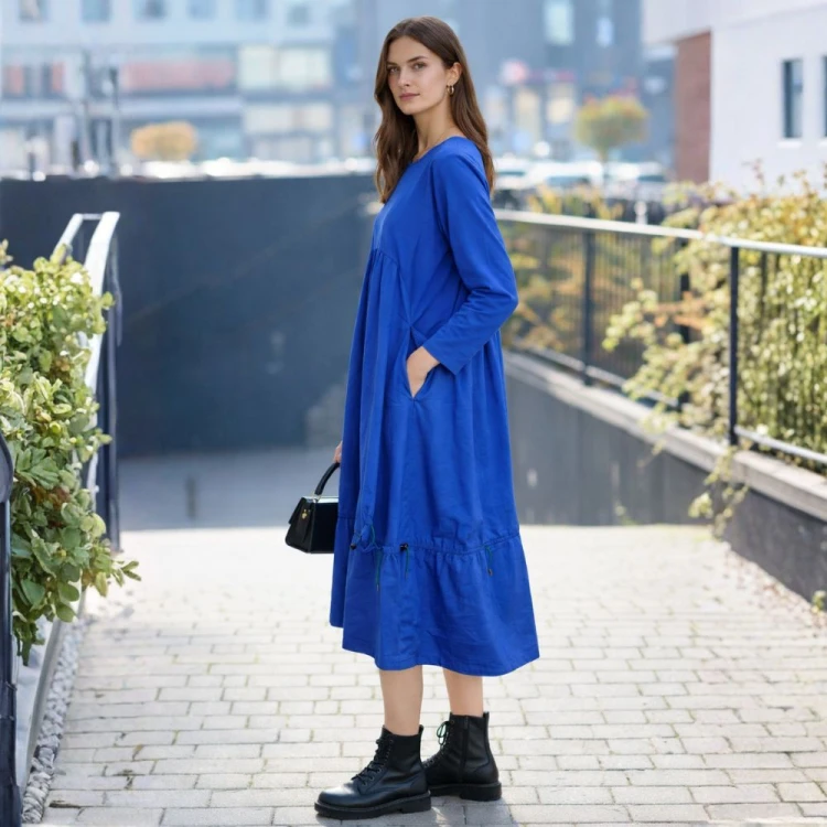 Sukienka damska regulowana Oversize midi niebieska M/L