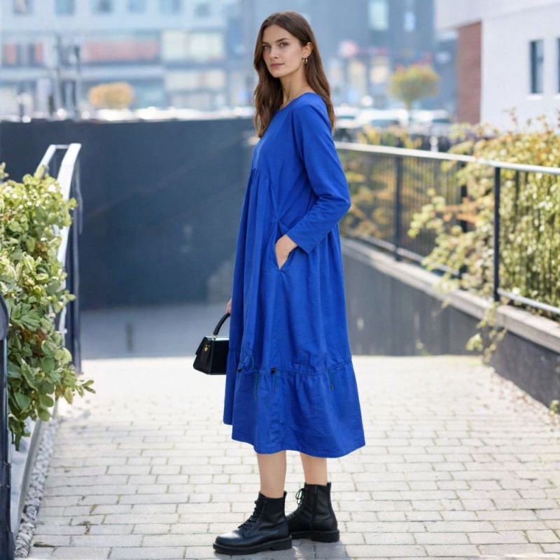 Sukienka damska regulowana Oversize midi niebieska M/L